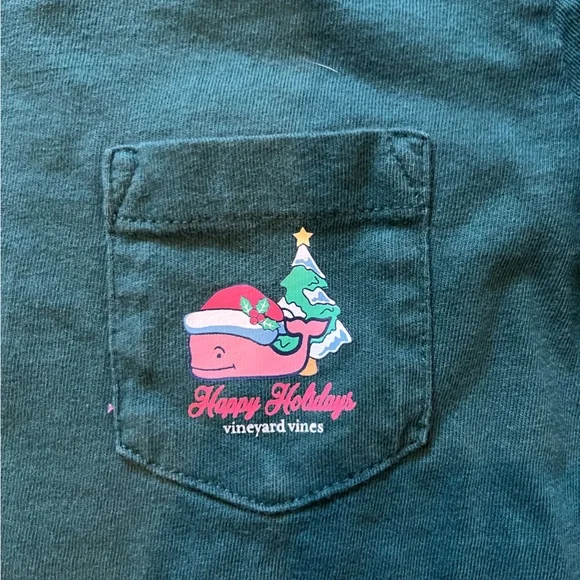 Vineyard Vines Happy Holidays Green Crew Neck Kids Tee - Picture 2 of 6